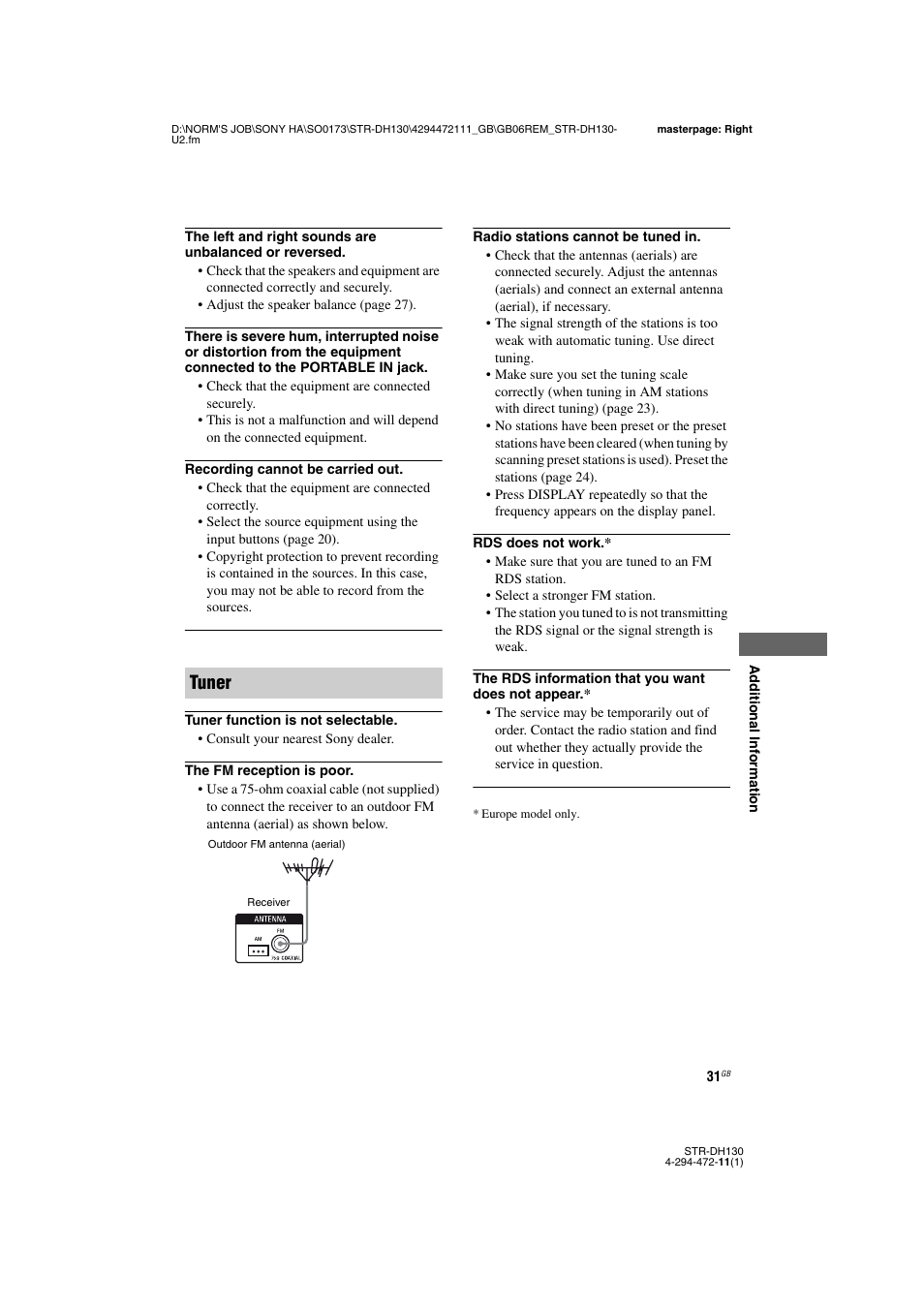 Tuner | Sony STR-DH130 User Manual | Page 31 / 36