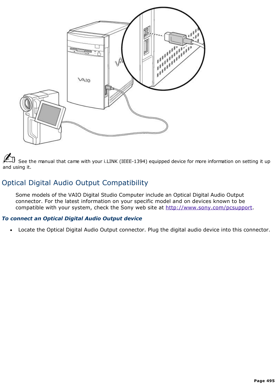 Optical digital audio output compatibility | Sony PCV-E518DS User Manual | Page 495 / 776