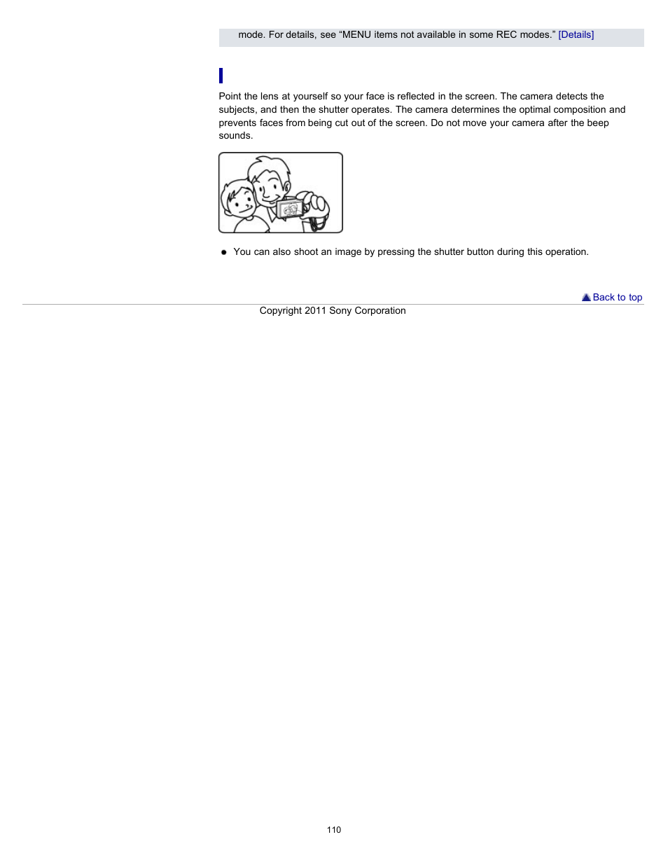 Automatic shooting with self-portrait timer | Sony DSC-TX10 User Manual | Page 110 / 296