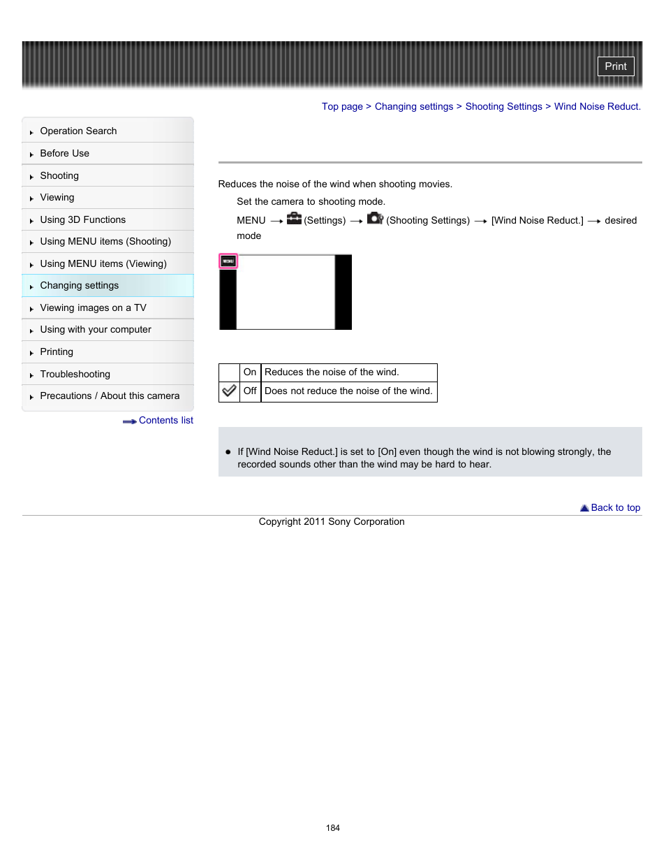 Wind noise reduct | Sony DSC-TX10 User Manual | Page 184 / 296