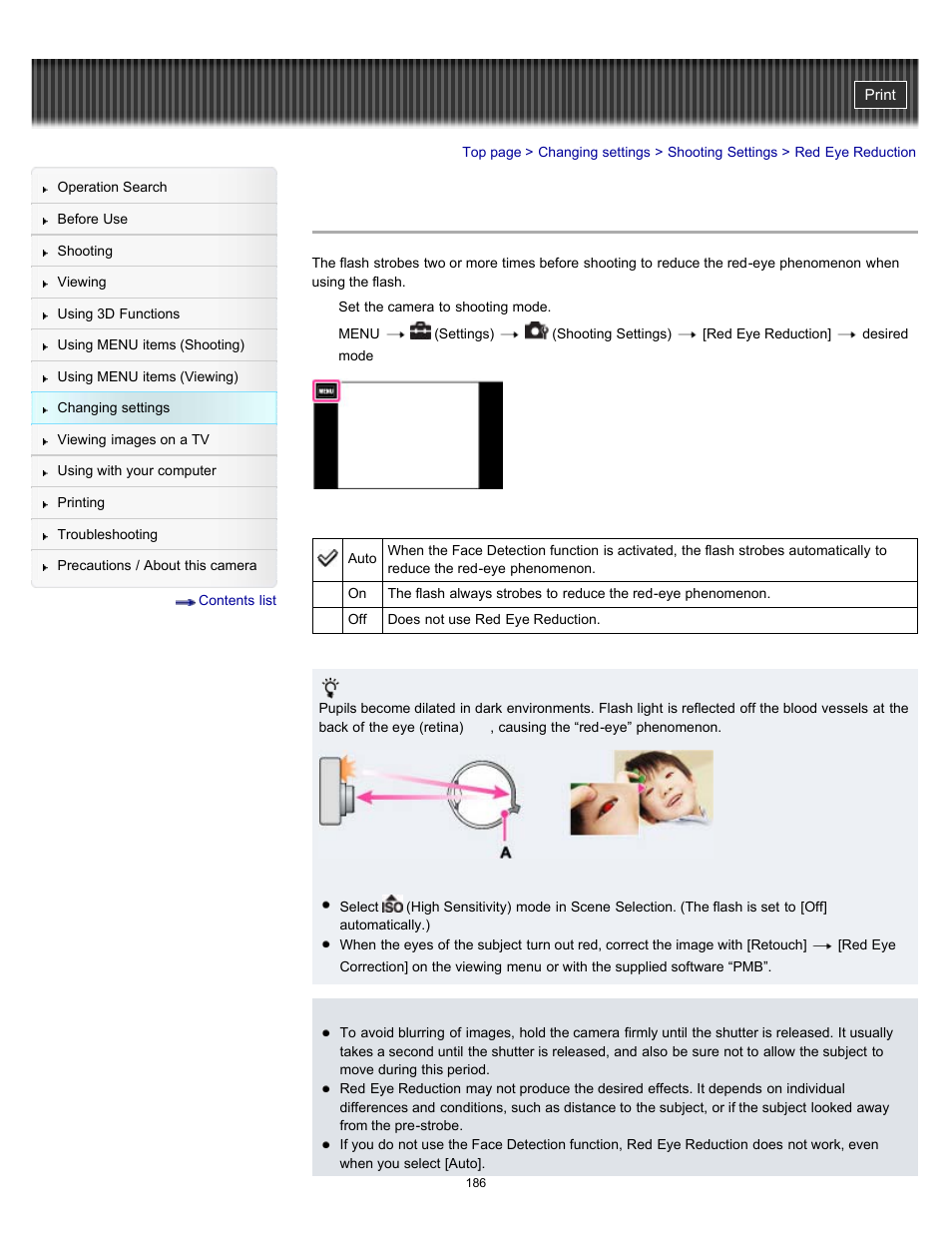Red eye reduction | Sony DSC-TX10 User Manual | Page 186 / 296