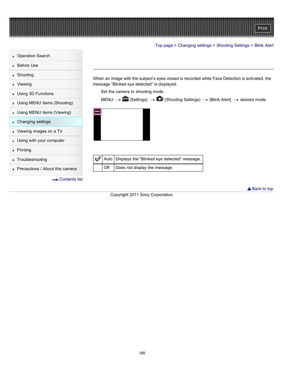 Blink alert | Sony DSC-TX10 User Manual | Page 188 / 296