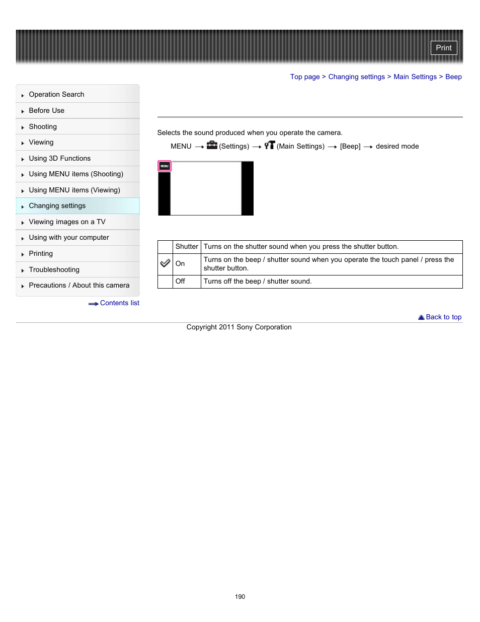 Beep | Sony DSC-TX10 User Manual | Page 190 / 296