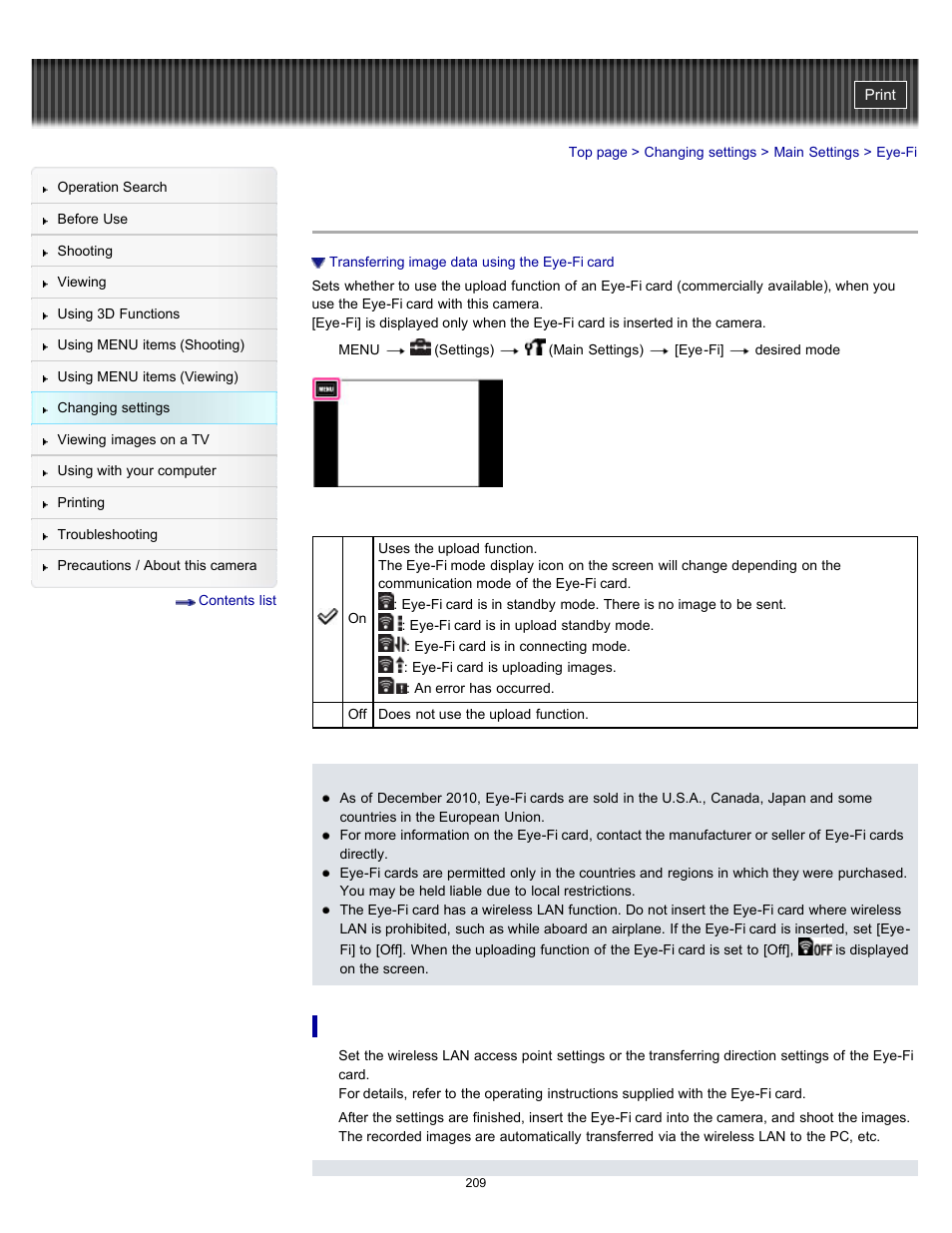 Eye-fi | Sony DSC-TX10 User Manual | Page 209 / 296