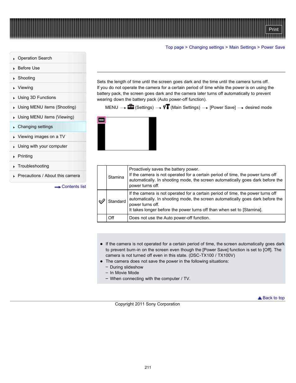 Power save | Sony DSC-TX10 User Manual | Page 211 / 296
