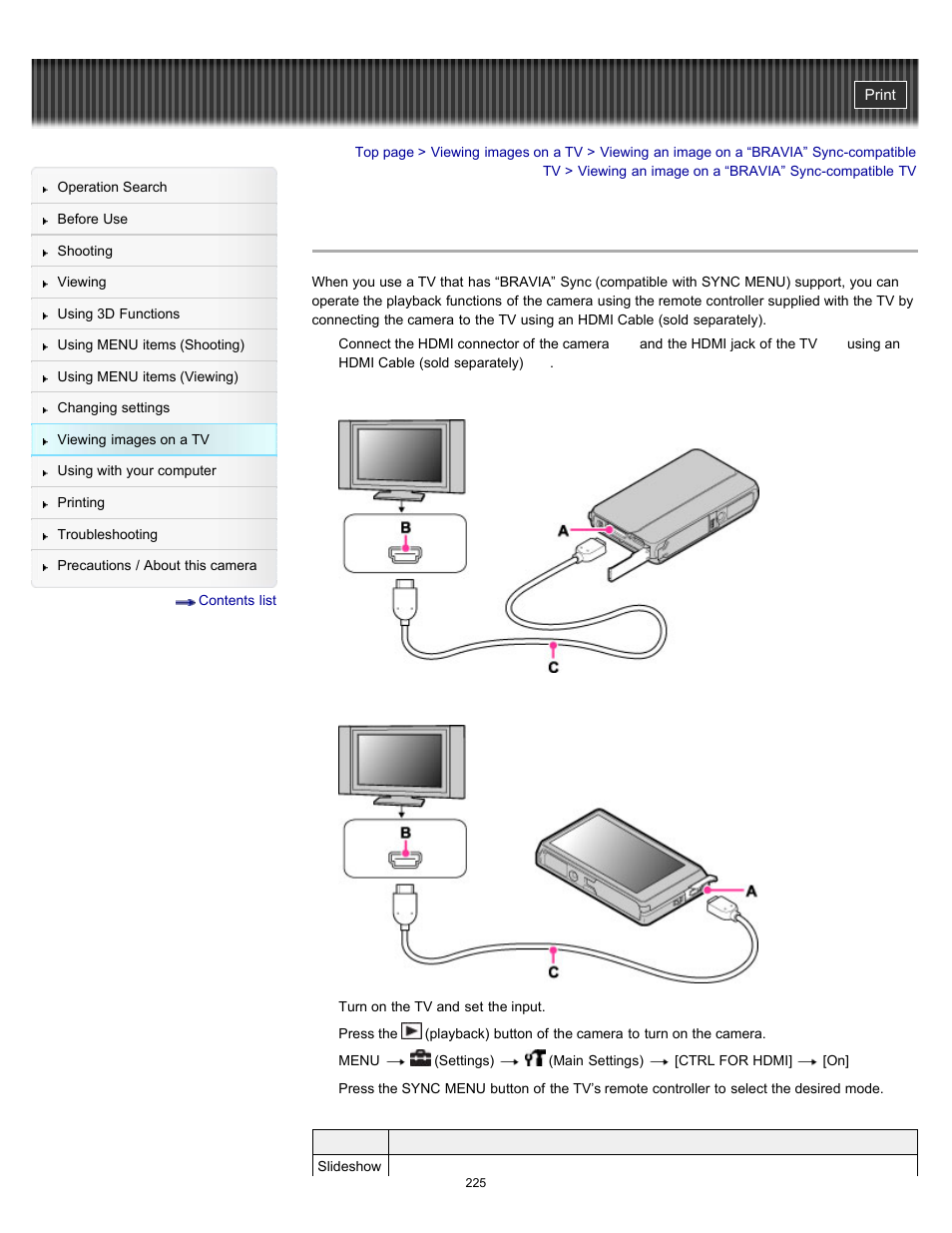 Viewing an image on a “bravia” sync-compatible tv, Details | Sony DSC-TX10 User Manual | Page 225 / 296