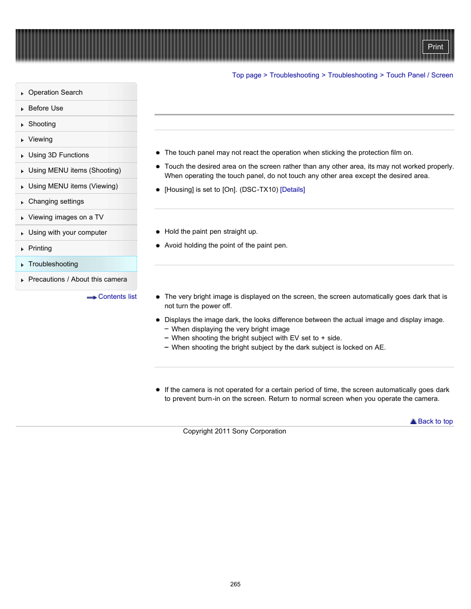 Touch panel / screen | Sony DSC-TX10 User Manual | Page 265 / 296