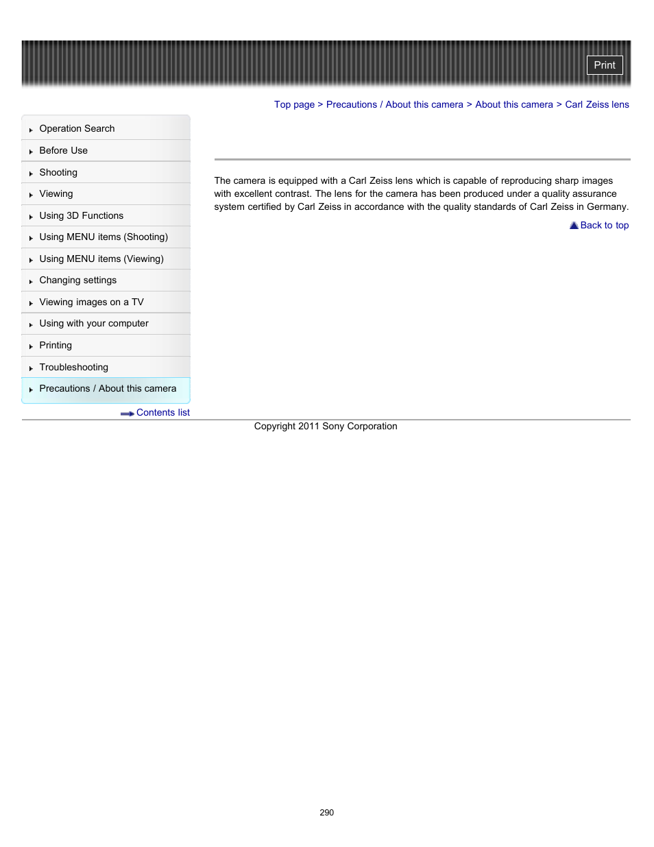 Carl zeiss lens | Sony DSC-TX10 User Manual | Page 290 / 296