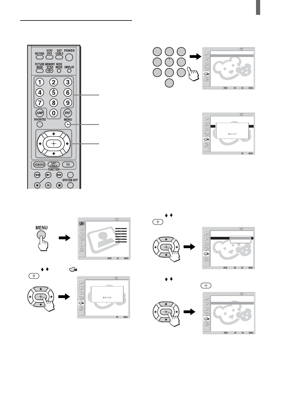 Activating the parental control feature, Press menu, Press v/v to select (parent), then press | Press v/v to select “select country,” then press | Sony KLV-23HR2 User Manual | Page 47 / 84