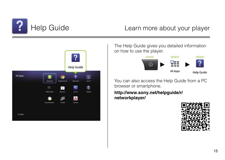 Help guide, Learn more about your player | Sony NSZ-GS8 User Manual | Page 15 / 16