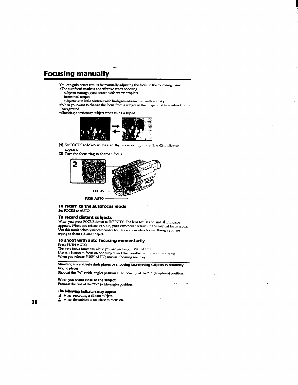 Focusing manually | Sony DCR-TR7000 User Manual | Page 38 / 84