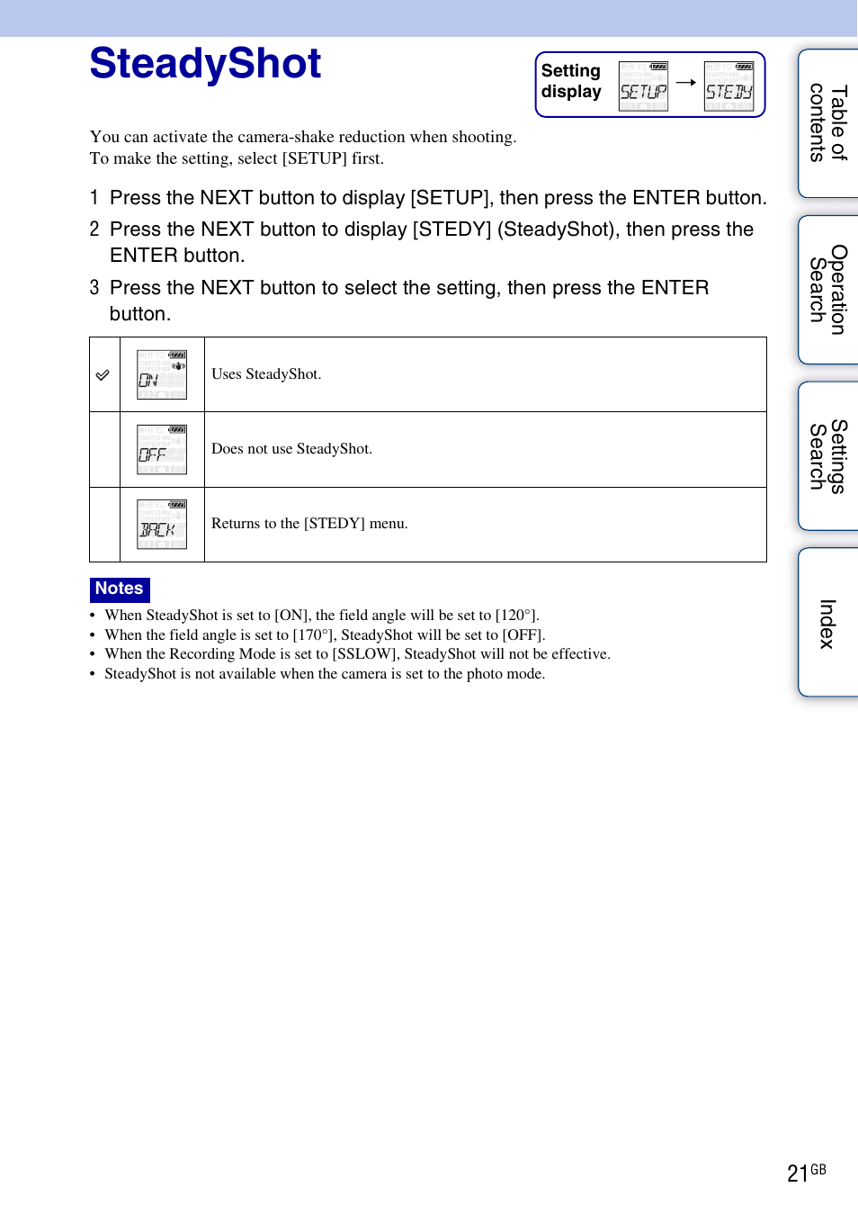 Steadyshot | Sony HDR-AS30V User Manual | Page 21 / 73