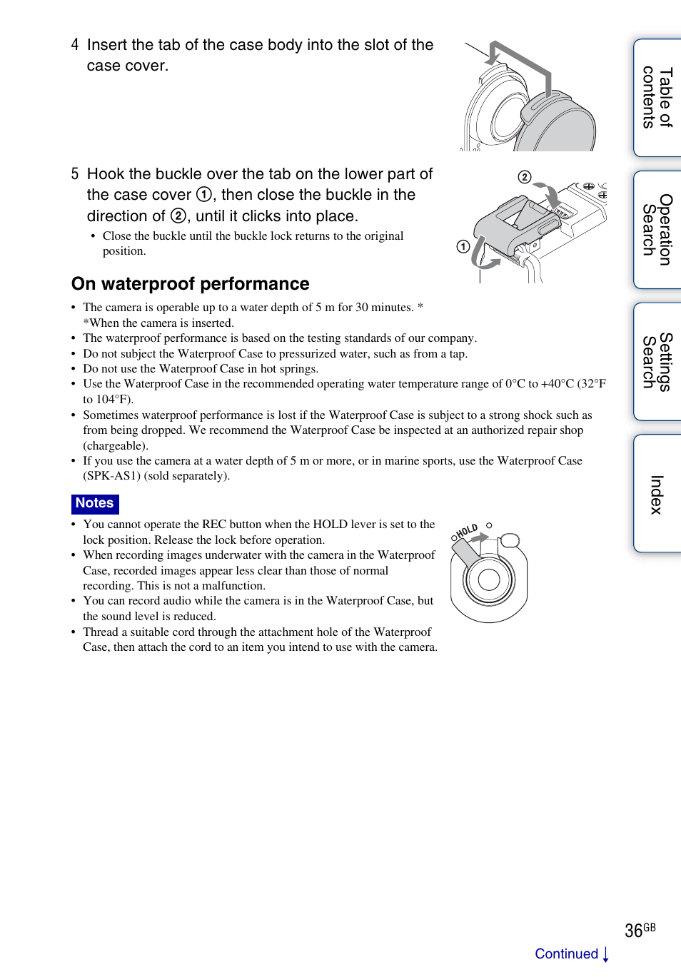 On waterproof performance | Sony HDR-AS30V User Manual | Page 36 / 73