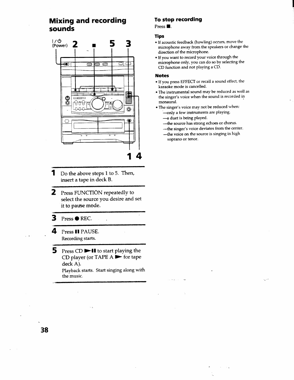 To stop recording, 3 press # rfc, Mixing and recording sounds | Sony MHC-GRX66 User Manual | Page 38 / 51