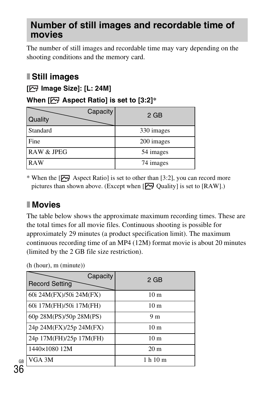 P. 36, Xstill images, Xmovies | Sony ILCE-6000L User Manual | Page 36 / 48
