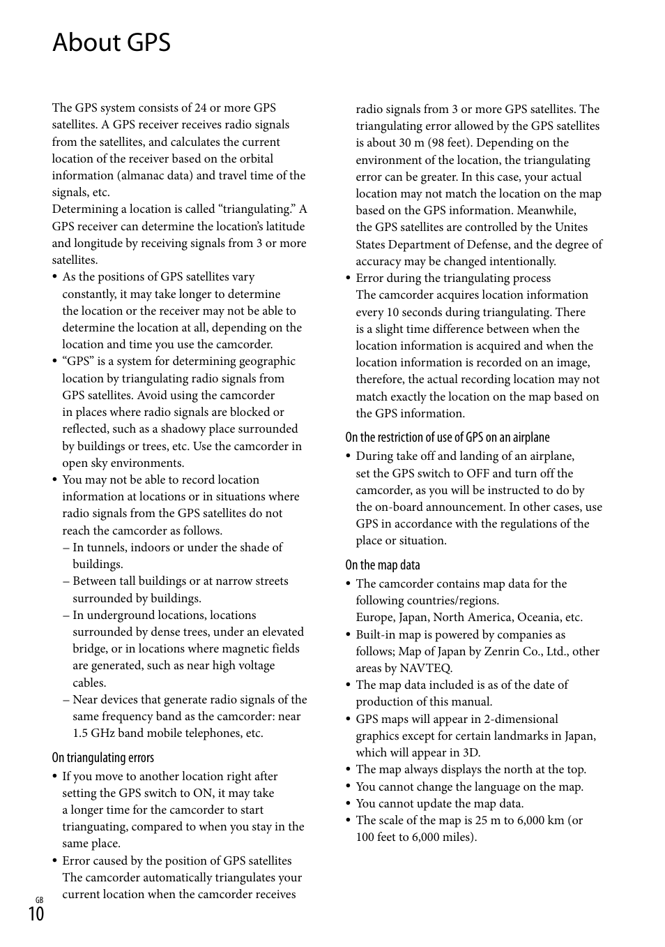 About gps | Sony HDR-TG5V User Manual | Page 10 / 36