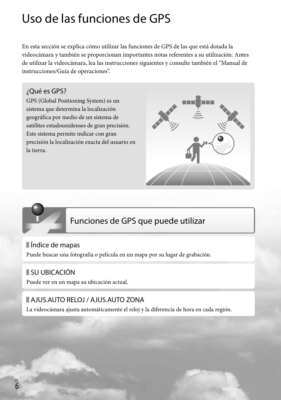 Uso de las funciones de gps, Funciones de gps que puede utilizar | Sony HDR-TG5V User Manual | Page 28 / 36