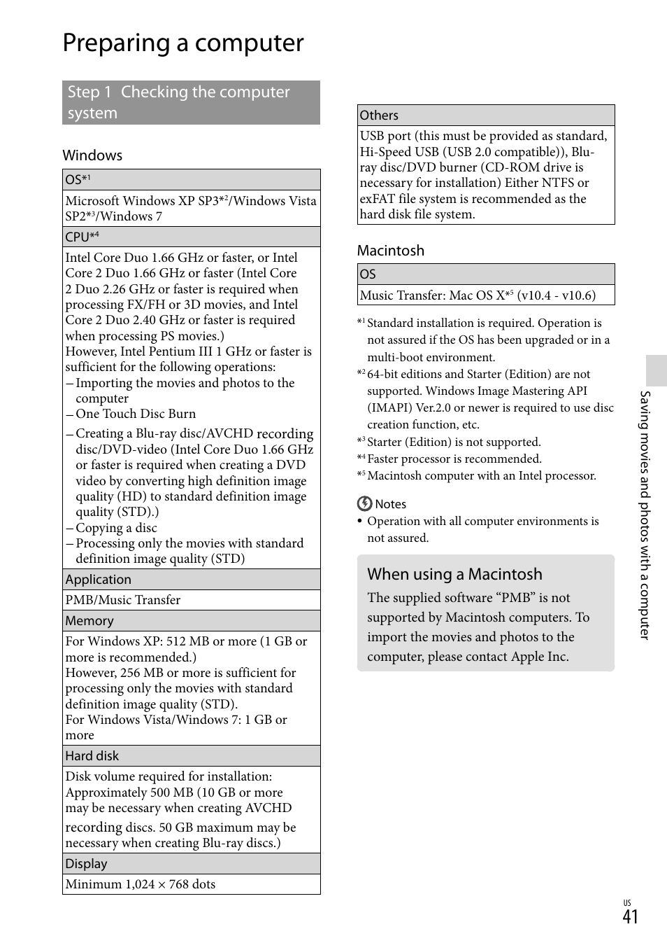 Preparing a computer, When using a macintosh, Step 1 checking the computer system | Windows, Macintosh | Sony HDR-TD10 User Manual | Page 41 / 142