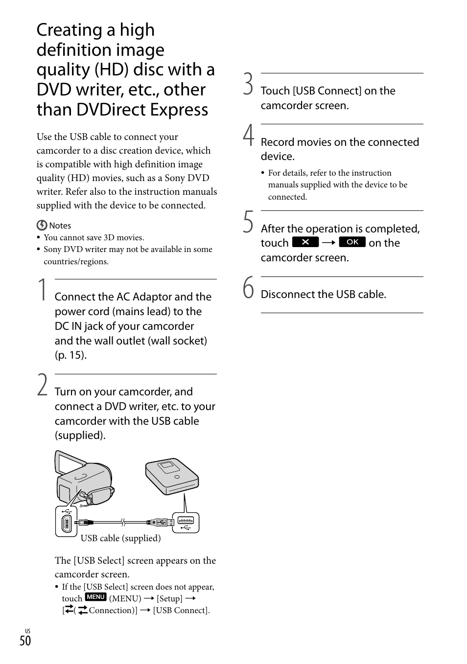 Other than dvdirect express | Sony HDR-TD10 User Manual | Page 50 / 142