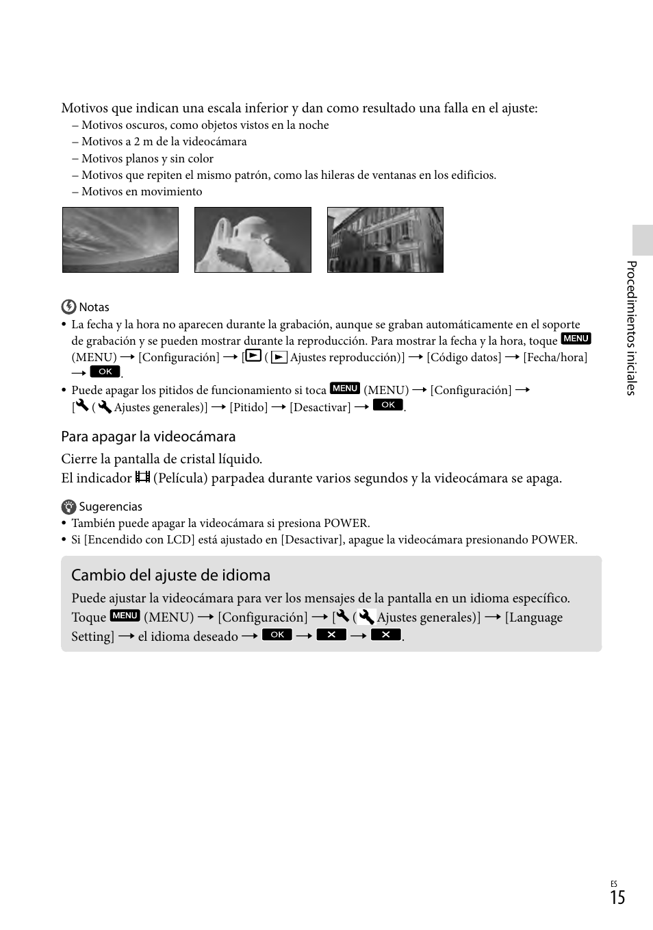 Cambio del ajuste de idioma, Para apagar la videocámara | Sony HDR-TD10 User Manual | Page 87 / 142