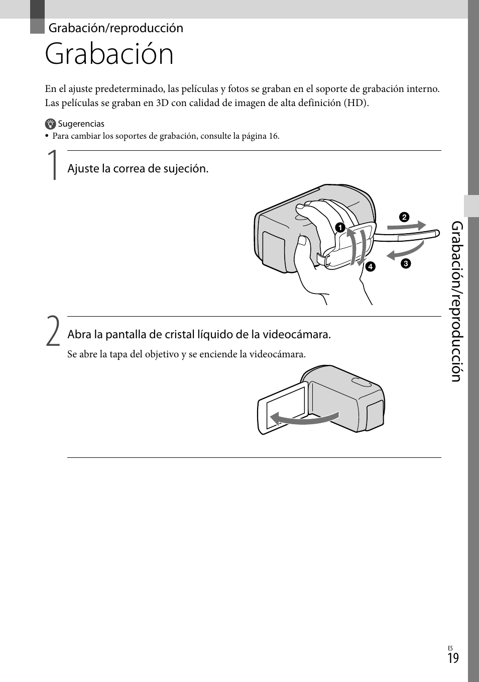 Grabación/reproducción, Grabación | Sony HDR-TD10 User Manual | Page 91 / 142