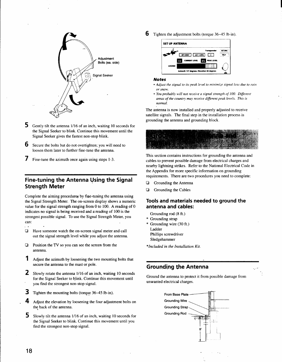 Grounding the antenna | Sony SAT-A3 User Manual | Page 112 / 116