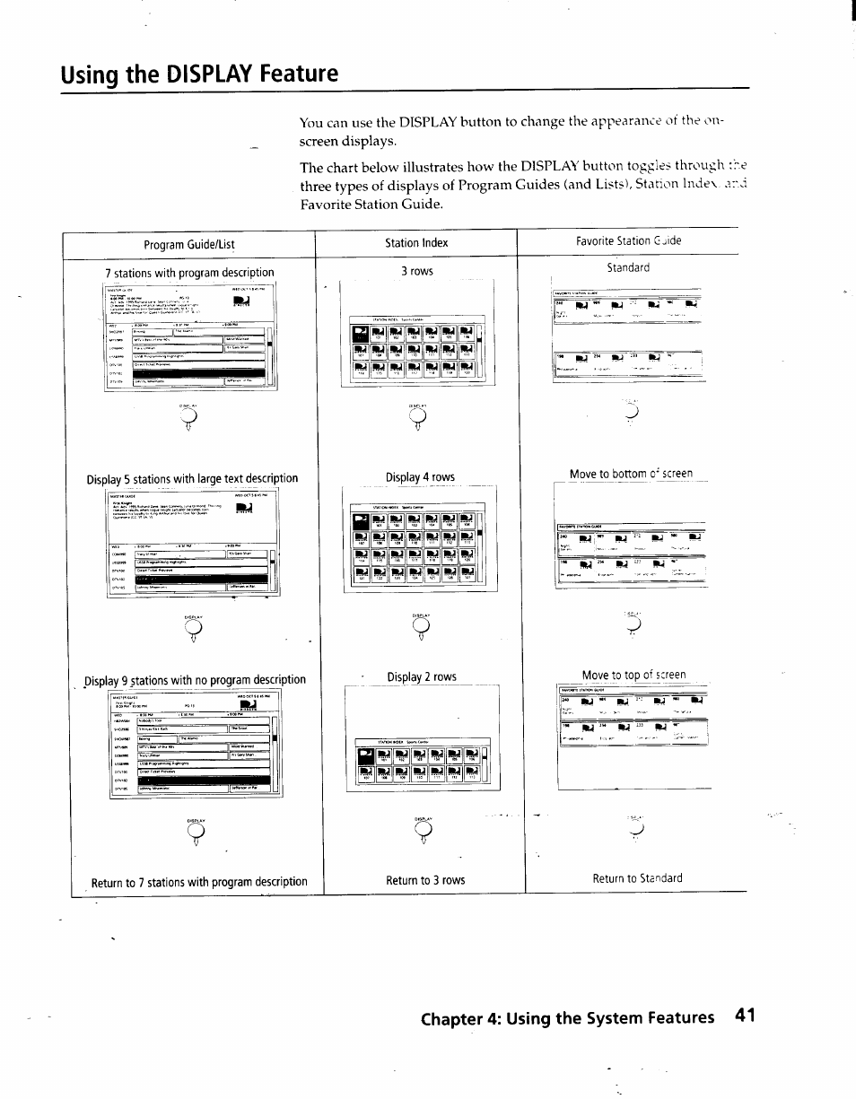 Using the display feature | Sony SAT-A3 User Manual | Page 41 / 116
