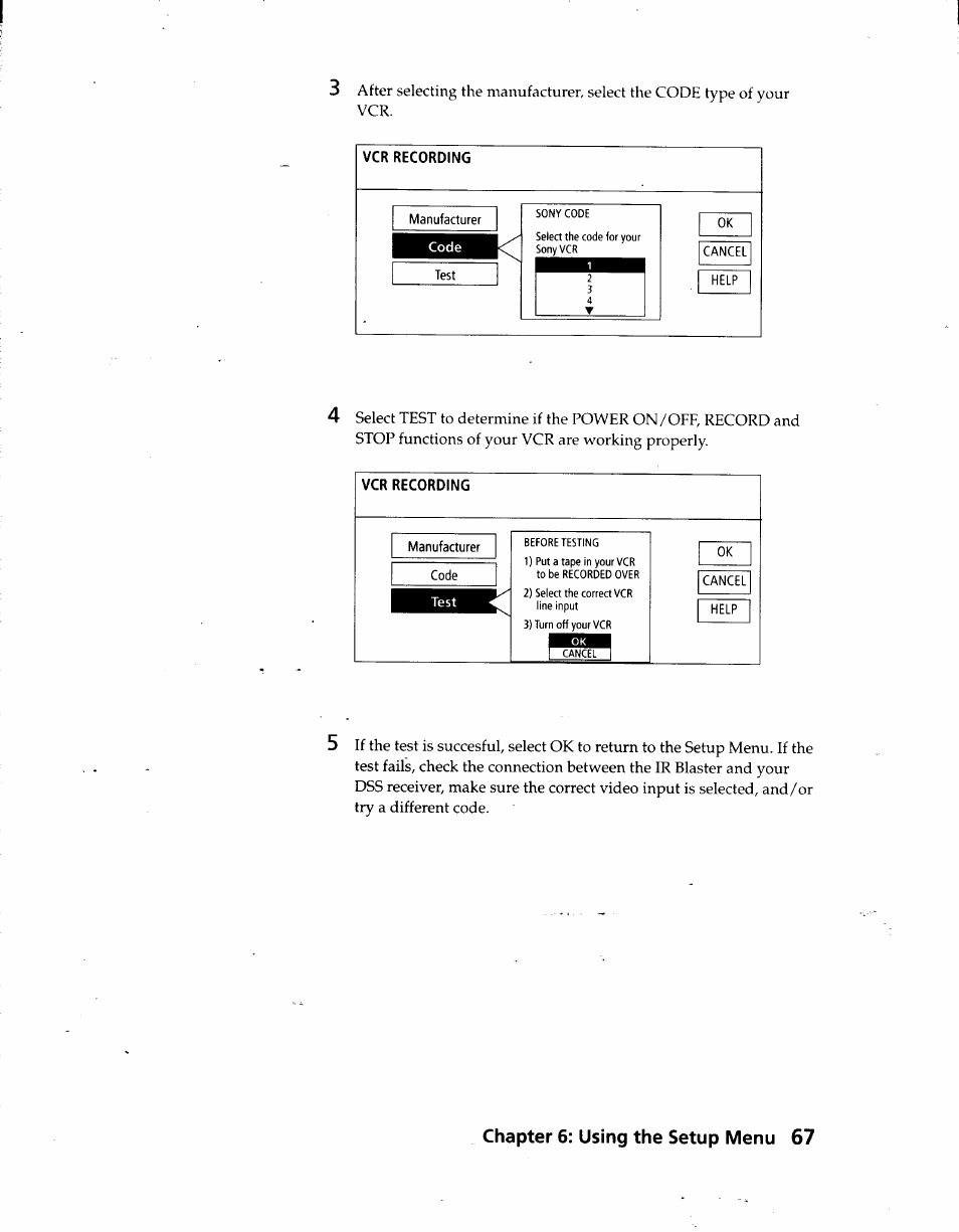Chapter 6: using the setup menu 67 | Sony SAT-A3 User Manual | Page 67 / 116