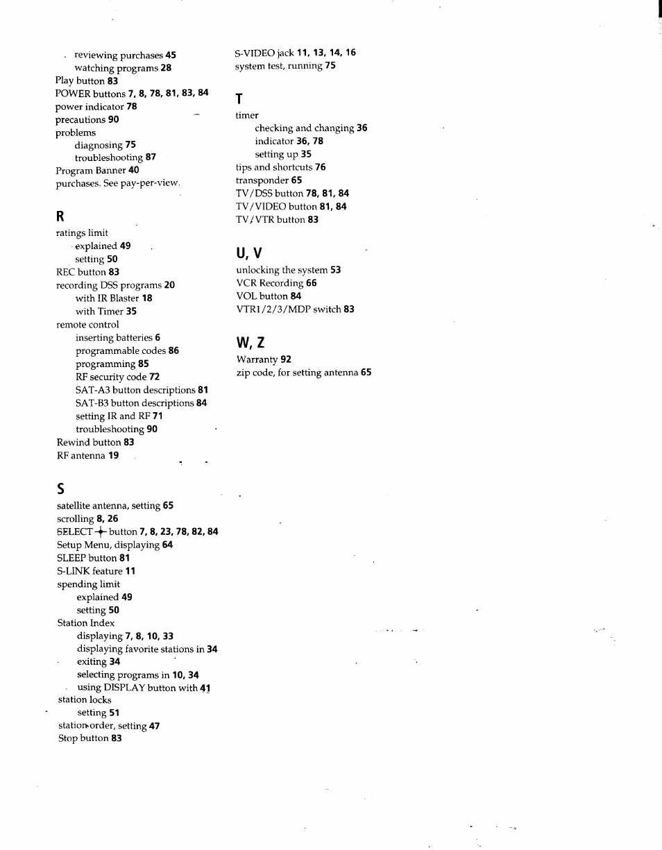 U , v, W , z | Sony SAT-A3 User Manual | Page 95 / 116
