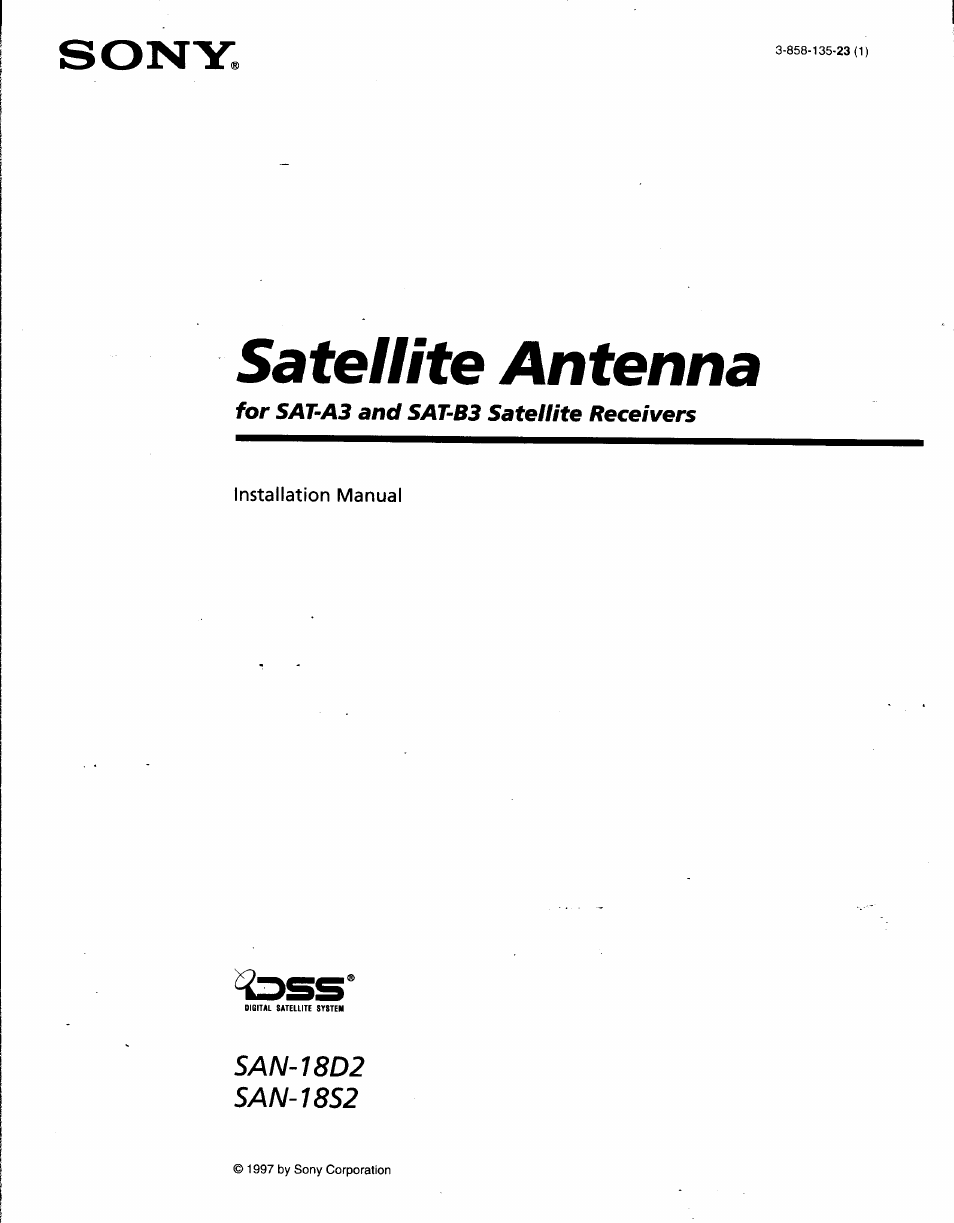 Satellite antenna, For sat-a3 and 5at-b3 satellite receivers | Sony SAT-A3 User Manual | Page 96 / 116