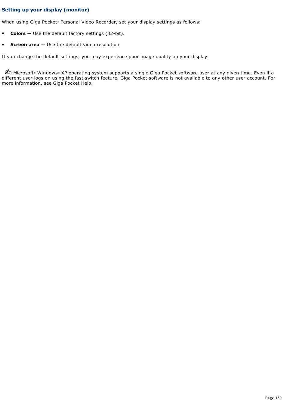 Setting up your display (monitor) | Sony VGN-A130B User Manual | Page 180 / 315