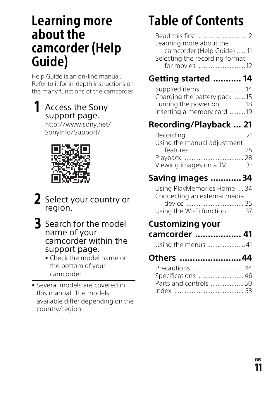 Sony HDR-CX900 User Manual | Page 11 / 56