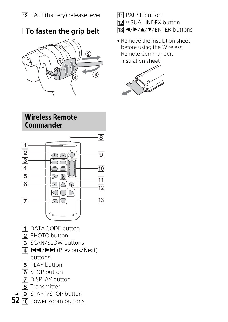 Wireless remote commander | Sony HDR-CX900 User Manual | Page 52 / 56
