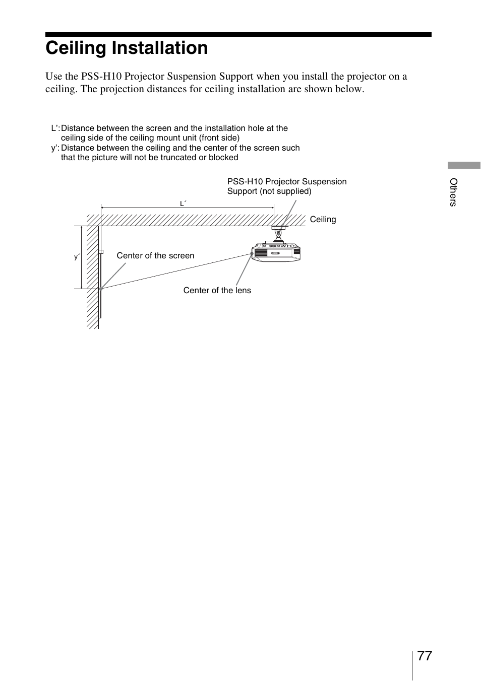 Ceiling installation, See “ceiling installation | Sony VPL-HW15 User Manual | Page 77 / 84
