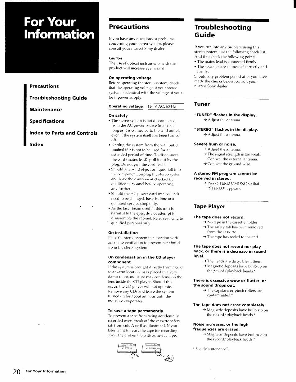 Precautions, Troubleshooting, Guide | For your information, Troubleshooting guide | Sony LBT-D270 User Manual | Page 20 / 23