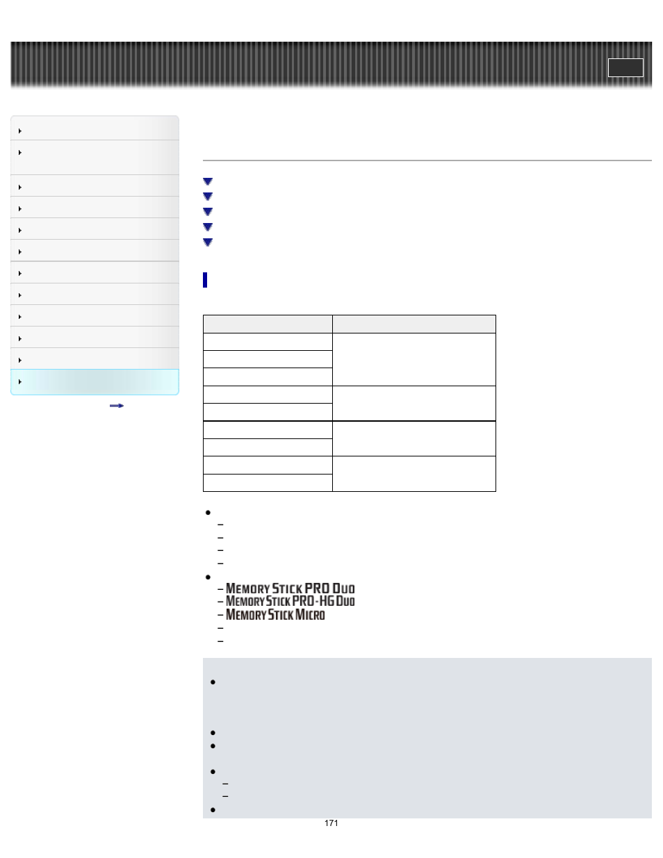 Memory card, Details, Cyber-shot user guide | Sony DSC-H200 User Manual | Page 171 / 179
