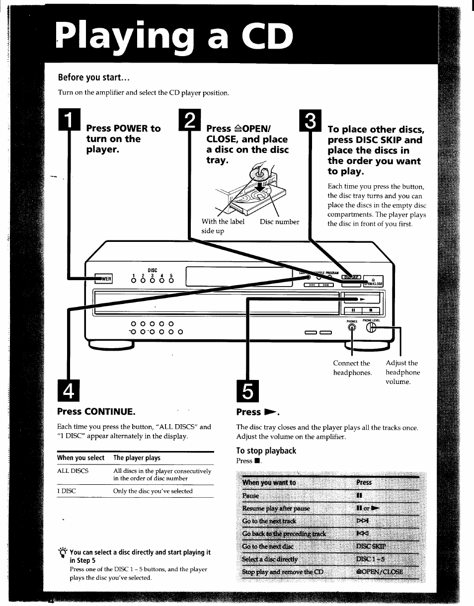 Playing a cd, Before you start | Sony CDP-CA7ES User Manual | Page 4 / 15