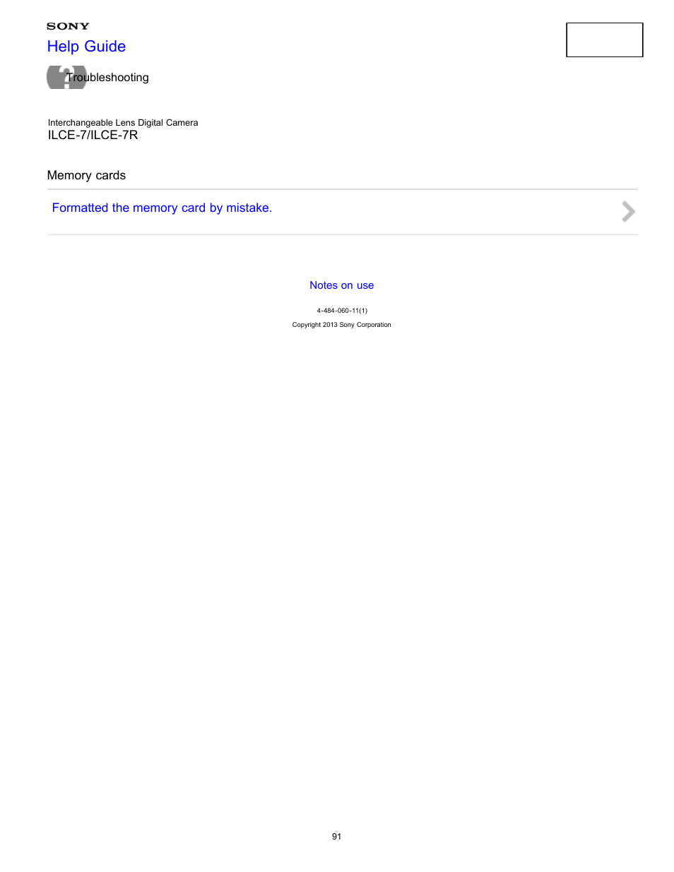 Memory cards, Help guide | Sony ILCE-7K User Manual | Page 100 / 455