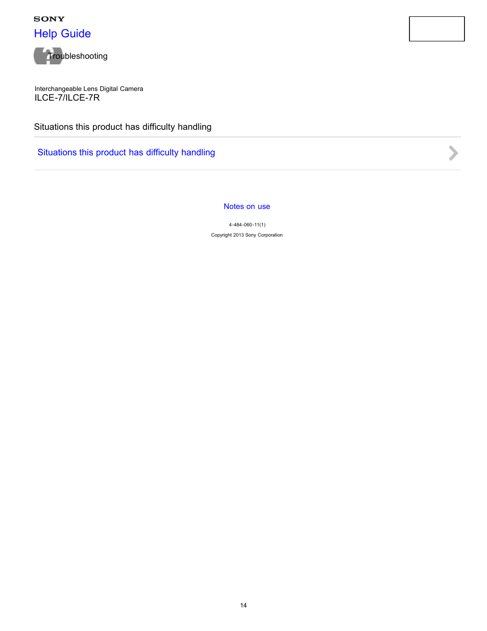 Situations this product has difficulty handling, Help guide | Sony ILCE-7K User Manual | Page 23 / 455