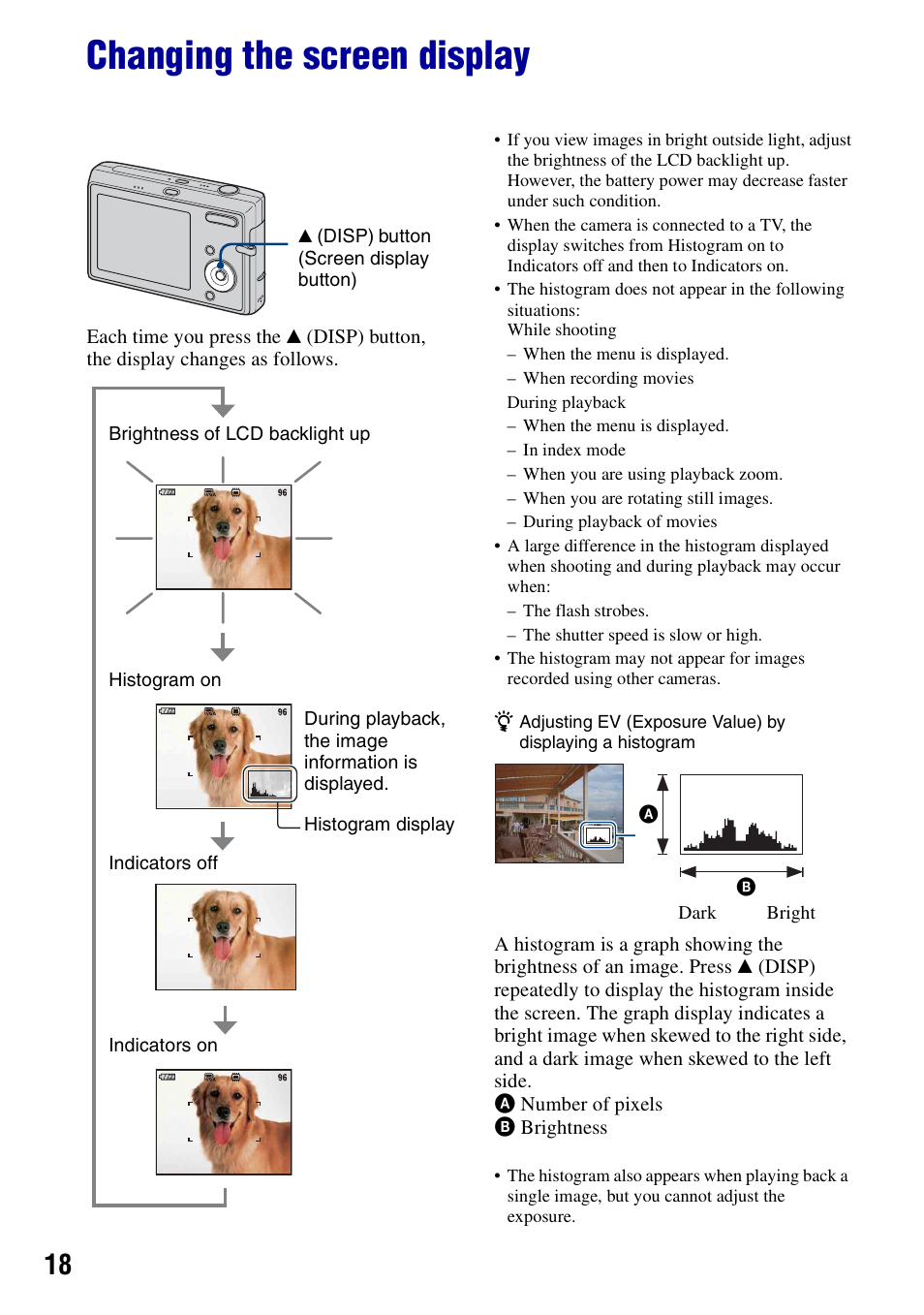 Changing the screen display | Sony DSC-T20 User Manual | Page 18 / 119