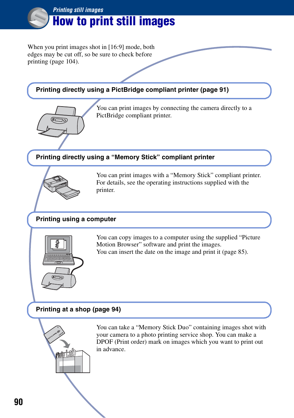 Printing still images, How to print still images | Sony DSC-T20 User Manual | Page 90 / 119