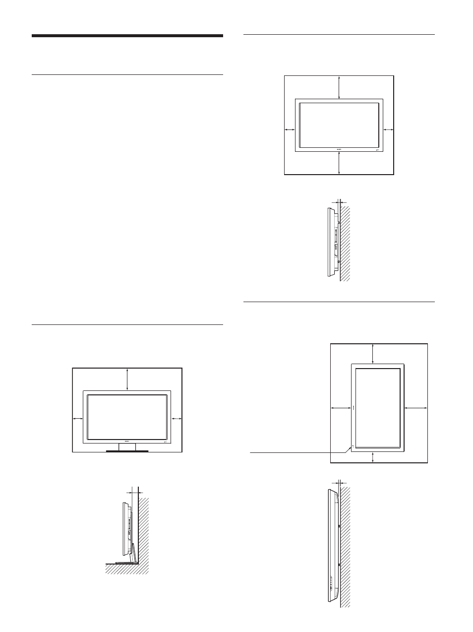 Attention, Lorsque vous utilisez le support (non fourni), Utilisation de l’écran à l’horizontale | Utilisation de l’écran à la verticale, Avant côté | Sony FWD-50PX1 User Manual | Page 109 / 348