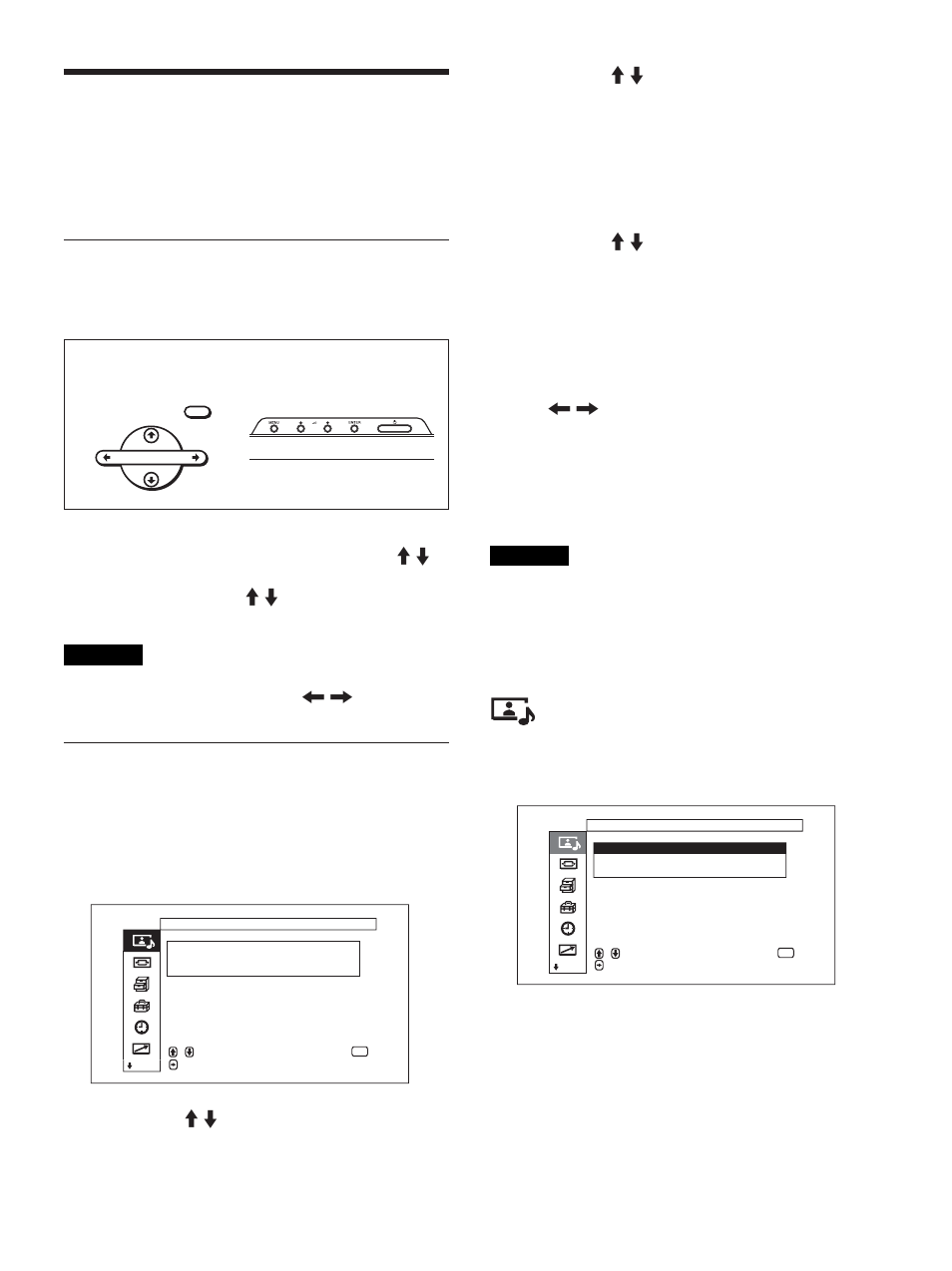 Utilisation des menus d’affichage, Exploitation des menus, Guide de menu | Menu commande image/son, Touches d’exploitation des menus, Configuration des menus | Sony FWD-50PX1 User Manual | Page 115 / 348
