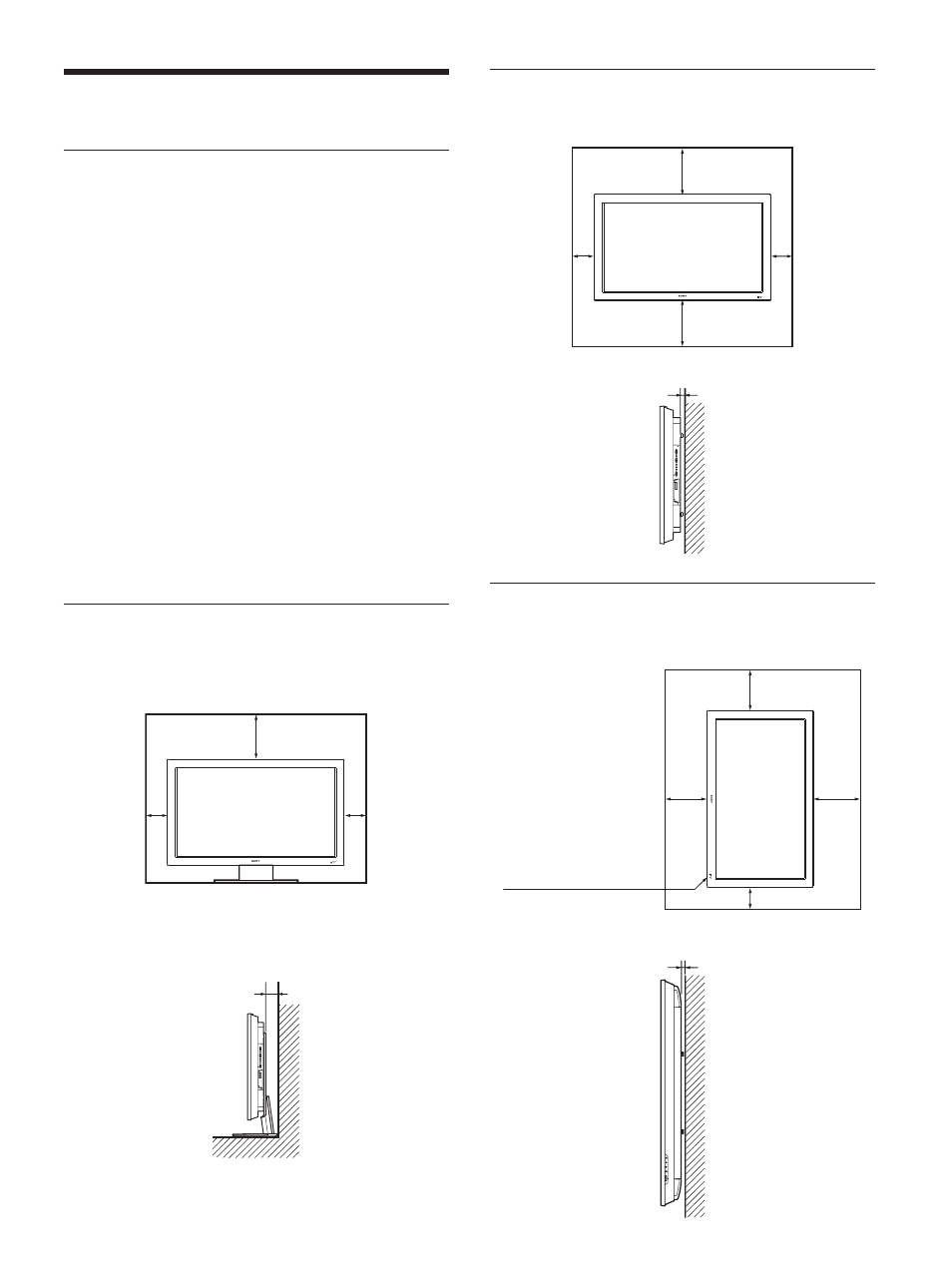 Avvertenza, Installare il display in un luogo spazioso, Installazione con il supporto (non in dotazione) | Installazione orizzontale del display, Installazione verticale del display | Sony FWD-50PX1 User Manual | Page 259 / 348