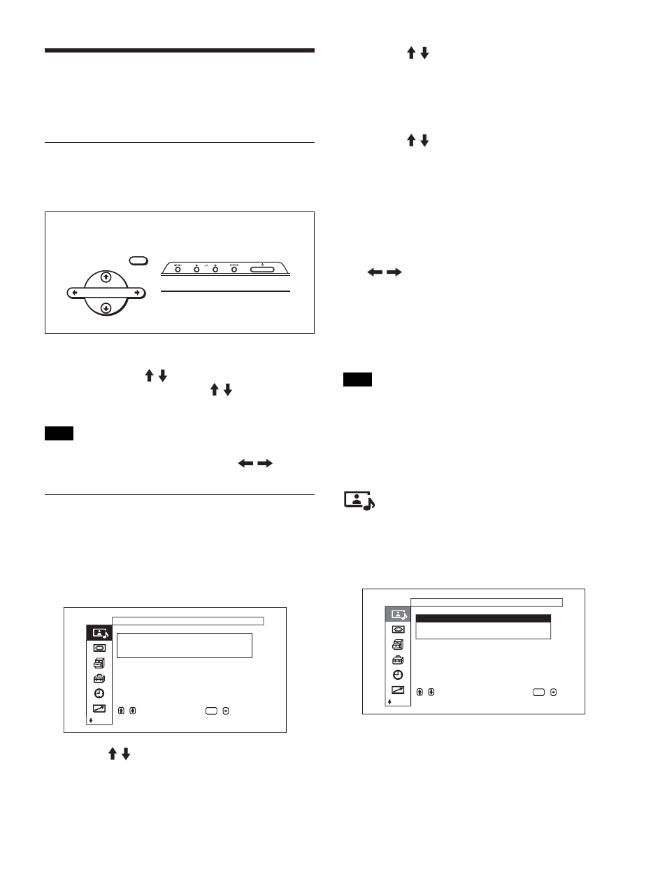 Utilizzo dei menu a schermo, Funzionamento tramite i menu, Guida dei menu | Menu controllo immagine/ audio, Tasti di funzionamento dei menu, Configurazione del menu | Sony FWD-50PX1 User Manual | Page 265 / 348