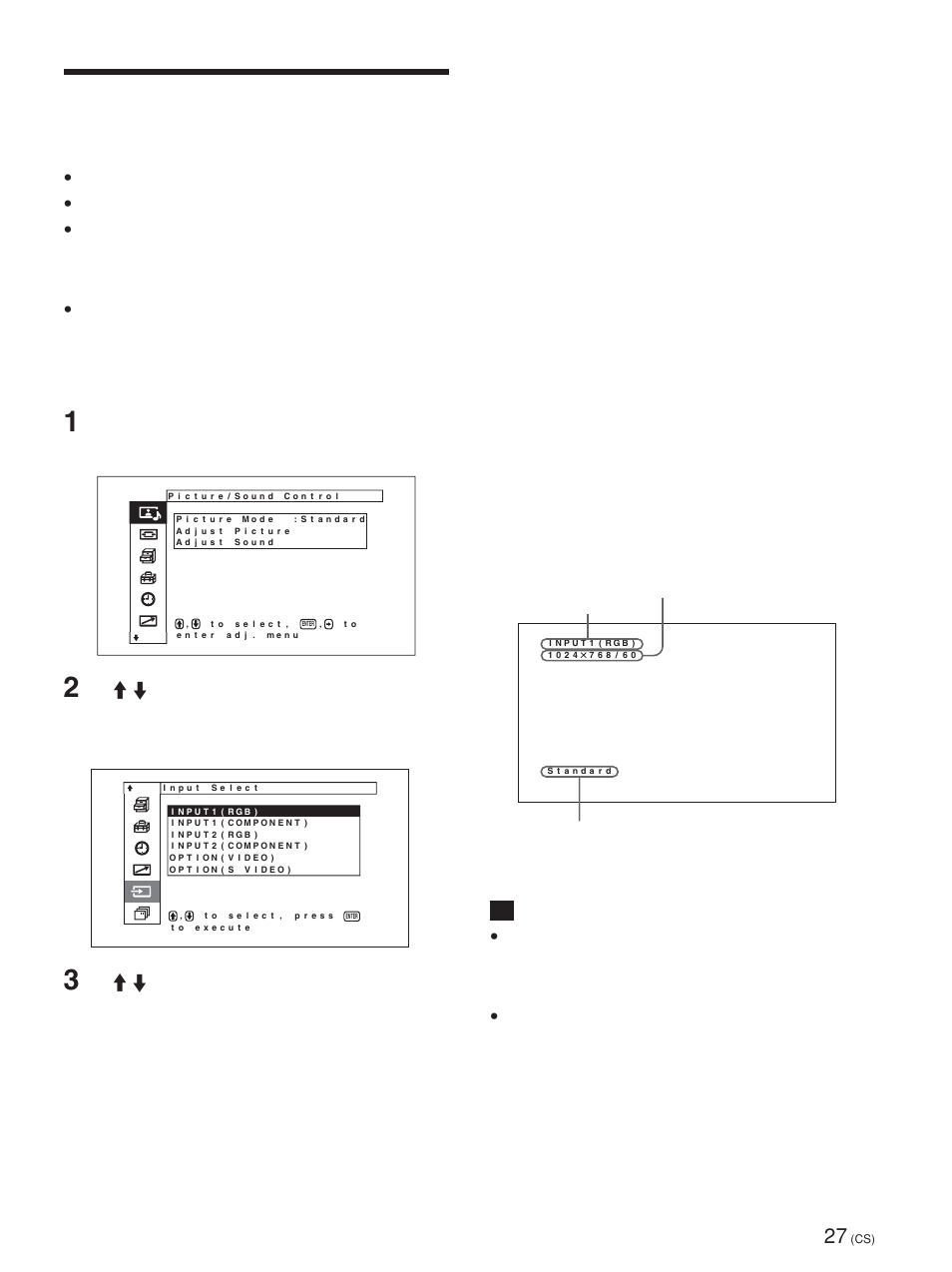 观看图像, 切换输入信号, 按 menu 键。 主菜单出现在显示器屏幕上 | 您也可以用遥控器切换输入信号 | Sony FWD-50PX1 User Manual | Page 323 / 348