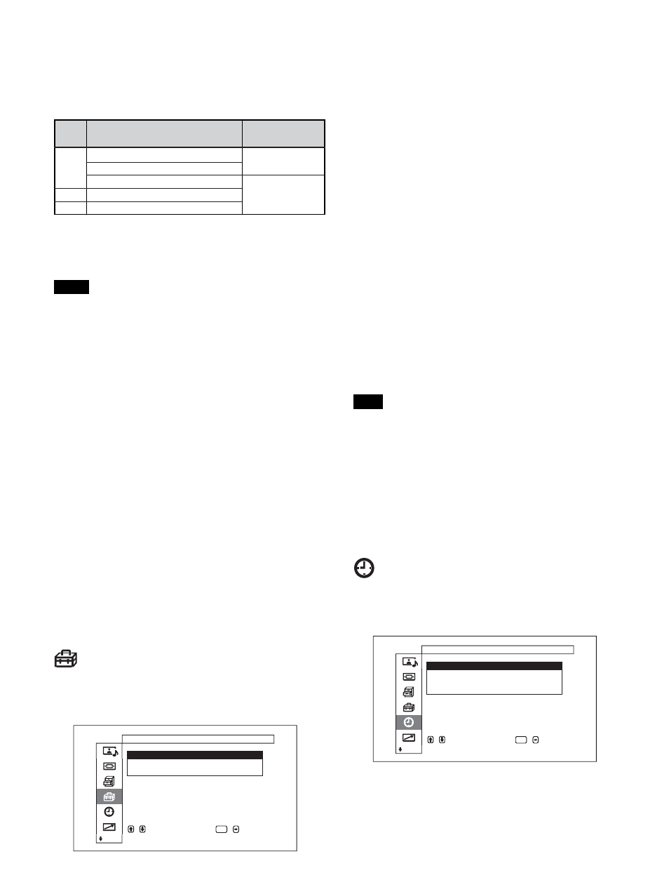 Initial setup menu, Timer/clock menu, Clock set sets the time | Sony FWD-50PX1 User Manual | Page 74 / 348