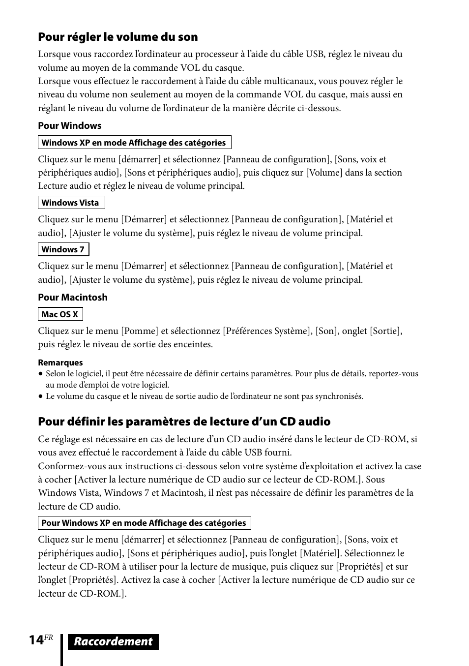 Raccordement pour régler le volume du son | Sony DR-GA500 User Manual | Page 36 / 92
