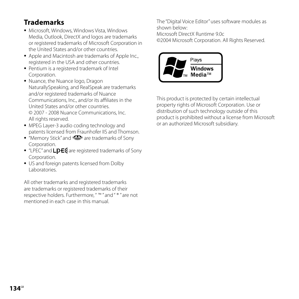 Trademarks | Sony ICD-SX700D User Manual | Page 134 / 134