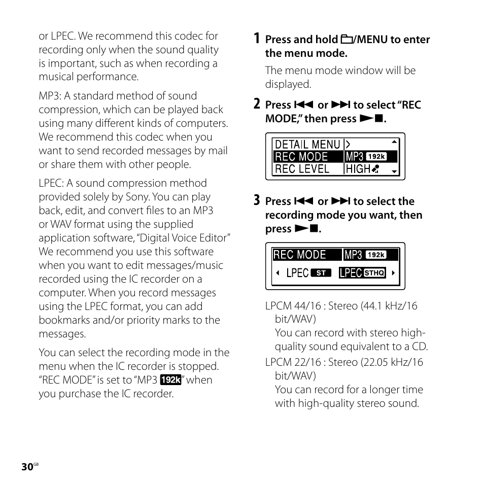 Sony ICD-SX700D User Manual | Page 30 / 134